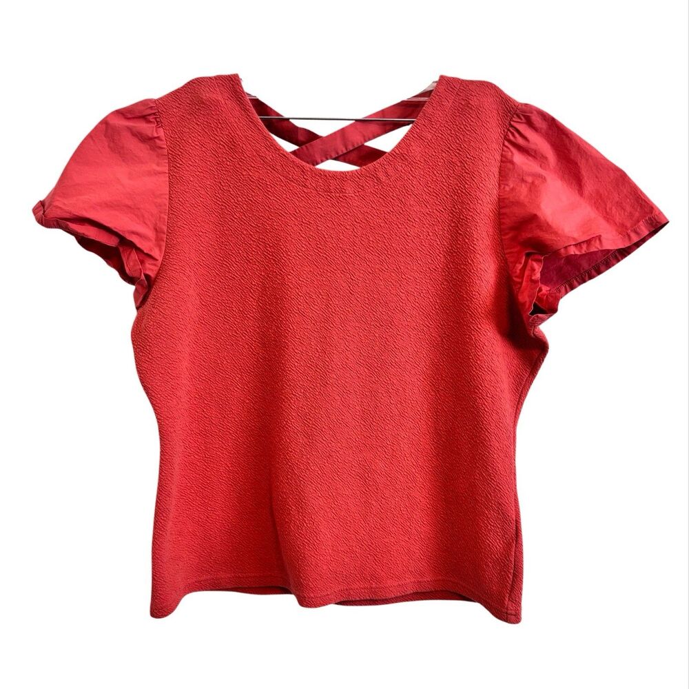 Anthropologie Lace-Up Flutter Top XL Coral Pink Boho Balletcore Feminine Dainty